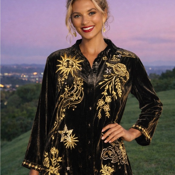 Johnny Was heavily embroidered celestial Miaora Velvet Kimono Shirt/Jacket NWT - Picture 14 of 16